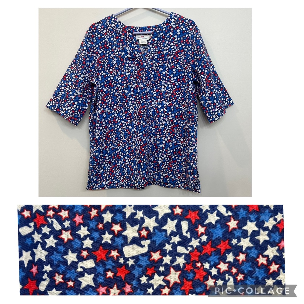 Vineyard Vines Girls Linen Blend Patriotic Stars and Whales Tunic Size XS